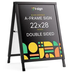 Outdoor A-Frame Sidewalk Sign 22x28 Inch Sandwich Board, Black Coated Steel Metal Double-Sided, Heavy Duty Slide-in Folding Frame Sign Holder, 2 Corrugated Plastic Poster Boards, Display Stand Outdoor A-Frame Sidewalk Sign 22x28 Inch Sandwich Board, Black Coated Steel Metal Double-Sided, Heavy Duty Slide-in Folding Frame Sign Holder, 2 Corrugated Plastic Poster Boards, Display Stand