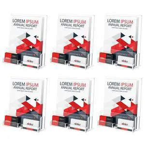 6-Pack Acrylic Brochure Holder 8.5*11 inches, Clear Brochure Display Stand with Acrylic Business Card Holder, Plastic Flyer Display Stand for Magazine, Pamphlet, Booklets, Menu, Journals 6-Pack Acrylic Brochure Holder 8.5*11 inches, Clear Brochure Display Stand with Acrylic Business Card Holder, Plastic Flyer Display Stand for Magazine, Pamphlet, Booklets, Menu, Journals