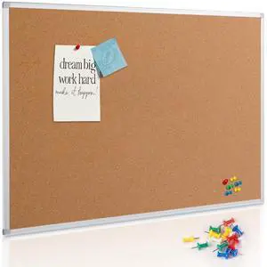 Large Cork Board Bulletin Board 48 x 36, Silver Aluminium Framed 4x3 Corkboard, Office Board for Wall Cork, Wall Mounted Notice Pin Board with 15 Push Pins for School, Home & Office Large Cork Board Bulletin Board 48 x 36, Silver Aluminium Framed 4x3 Corkboard, Office Board for Wall Cork, Wall Mounted Notice Pin Board with 15 Push Pins for School, Home & Office