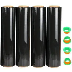 4 Pack Black Stretch Wrap 18" x 1000 Feet 80 Gauge Industrial Strength with Plastic Handle, Plastic Pallet Supplies Durable Self-Adhering for Packing, Moving, Heavy Duty Shrink Film Rolls 4 Pack Black Stretch Wrap 18" x 1000 Feet 80 Gauge Industrial Strength with Plastic Handle, Plastic Pallet Supplies Durable Self-Adhering for Packing, Moving, Heavy Duty Shrink Film Rolls
