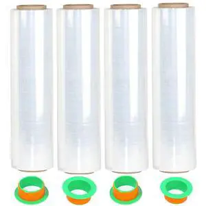 4-Pack Clear Stretch Wrap 18" x 1000 Feet 80 Gauge Industrial Strength with Plastic Handle, Plastic Pallet Supplies Durable Self-Adhering for Packing, Moving, Heavy Duty Shrink Film Rolls 4-Pack Clear Stretch Wrap 18" x 1000 Feet 80 Gauge Industrial Strength with Plastic Handle, Plastic Pallet Supplies Durable Self-Adhering for Packing, Moving, Heavy Duty Shrink Film Rolls
