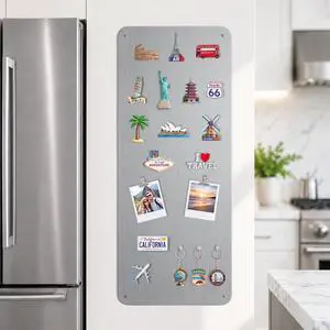 Travel Magnetic Display Board: Non-Magnetic Fridge Wall Solution | 27.6" x 11.8" Brushed Silver Metal Panel for Souvenir Magnets & Photos - Modern Kitchen Decor for Stainless Steel Appliances Travel Magnetic Display Board: Non-Magnetic Fridge Wall Solution | 27.6" x 11.8" Brushed Silver Metal Panel for Souvenir Magnets & Photos - Modern Kitchen Decor for Stainless Steel Appliances