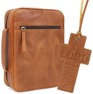 Leather Bible Cover for Men Bible Case for Women Zippered Holder Protector Cross Church Tote Bag Carrying Organizer Sleeve Gift Study Tan Leather Bible Cover for Men Bible Case for Women Zippered Holder Protector Cross Church Tote Bag Carrying Organizer Sleeve Gift Study Tan
