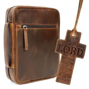 Leather Bible Cover for Men Bible Case for Women Zippered Holder Protector Cross Church Tote Bag Carrying Organizer Sleeve Gift Study Antique Leather Bible Cover for Men Bible Case for Women Zippered Holder Protector Cross Church Tote Bag Carrying Organizer Sleeve Gift Study Antique