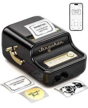 B21 Label Maker, 2 Inch Bluetooth Thermal Label Printer, Black | Retro Sticker Printer, for Address, Logo, Canning Jar, Candle, Mailing,Gift, Compatible with Phones and PC B21 Label Maker, 2 Inch Bluetooth Thermal Label Printer, Black | Retro Sticker Printer, for Address, Logo, Canning Jar, Candle, Mailing,Gift, Compatible with Phones and PC