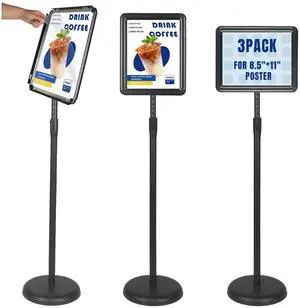 3PACK Sign Stand Holder Floor Sign Holder with Base for 8.5x11 inches,Both Vertical & Horizontal View Displayed,Snap-Open Frame with Safety Corner for School Church,Black 3PACK Sign Stand Holder Floor Sign Holder with Base for 8.5x11 inches,Both Vertical & Horizontal View Displayed,Snap-Open Frame with Safety Corner for School Church,Black