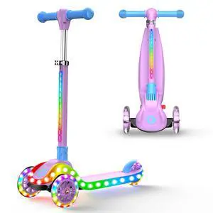 2-in-1 Adjustable Kick Scooter for Kids 3-5 (Suitable 3-12 Years),5-Level Handlebar & Removable Seat, LED Light-Up Wheels, Wide Deck, Foldable Design for Indoor/Outdoor Use - Girls & Boys 2-in-1 Adjustable Kick Scooter for Kids 3-5 (Suitable 3-12 Years),5-Level Handlebar & Removable Seat, LED Light-Up Wheels, Wide Deck, Foldable Design for Indoor/Outdoor Use - Girls & Boys