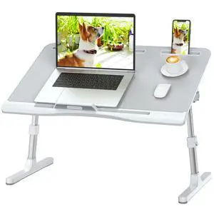 Laptop Bed Tray Desk with Adjustable Height & Angle, No Drawer, Grey | Foldable PVC Leather Desktop Laptop Lap Desk for Bed/Sofa/Couch/Floor Laptop Bed Tray Desk with Adjustable Height & Angle, No Drawer, Grey | Foldable PVC Leather Desktop Laptop Lap Desk for Bed/Sofa/Couch/Floor
