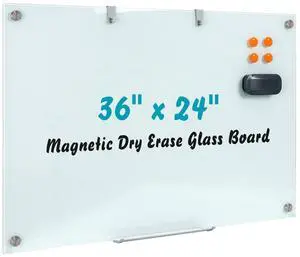 Glass Dry Erase Board, 36 x 24 Inches Magnetic Glass Whiteboard | Wall Mount, 3' x 2' Frameless Glass Board for Office, Home, School Glass Dry Erase Board, 36 x 24 Inches Magnetic Glass Whiteboard | Wall Mount, 3' x 2' Frameless Glass Board for Office, Home, School