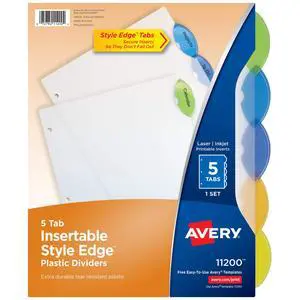 Insertable Style Edge Plastic Dividers for 3 Ring Binders, 5-Tab Sets, Multicolor, 24 Sets, 120 Divider Tabs (11200) Insertable Style Edge Plastic Dividers for 3 Ring Binders, 5-Tab Sets, Multicolor, 24 Sets, 120 Divider Tabs (11200)