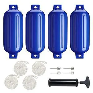 4 Pack 4.5"/6.5" Boat Fenders, Ribbed Twin Eyes Inflatable Marine Bumpers for Docking with 4 Ropes, 4 Needles and 1 Pump, Pontoon Boat Fenders for Yachts, Sailing Dinghies, Bass Boats 4 Pack 4.5"/6.5" Boat Fenders, Ribbed Twin Eyes Inflatable Marine Bumpers for Docking with 4 Ropes, 4 Needles and 1 Pump, Pontoon Boat Fenders for Yachts, Sailing Dinghies, Bass Boats