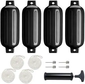 4 Pack 4.5"/6.5" Boat Fenders, Ribbed Twin Eyes Inflatable Marine Bumpers for Docking with 4 Ropes, 4 Needles and 1 Pump, Pontoon Boat Fenders for Yachts, Sailing Dinghies, Bass Boats 4 Pack 4.5"/6.5" Boat Fenders, Ribbed Twin Eyes Inflatable Marine Bumpers for Docking with 4 Ropes, 4 Needles and 1 Pump, Pontoon Boat Fenders for Yachts, Sailing Dinghies, Bass Boats