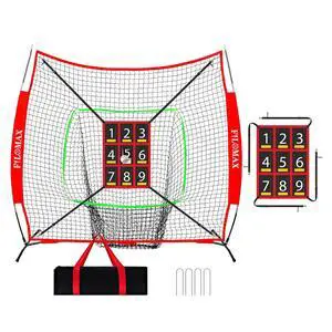 7x7 ft Baseball & Softball Practice Net with 9 Numbered Strike Zone | PRO Training Net for Hitting, Pitching & Batting | with Carry Bag, Bow Frame for All Ages & Skills 7x7 ft Baseball & Softball Practice Net with 9 Numbered Strike Zone | PRO Training Net for Hitting, Pitching & Batting | with Carry Bag, Bow Frame for All Ages & Skills