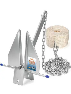 8/10/13 LB Fluke Anchor Kit with 100 FT Nylon Rope, Chain and Shackles, Danforth Anchor for Pontoon, Dinghies, Fishing and Bass Boats 12-32 FT 8/10/13 LB Fluke Anchor Kit with 100 FT Nylon Rope, Chain and Shackles, Danforth Anchor for Pontoon, Dinghies, Fishing and Bass Boats 12-32 FT