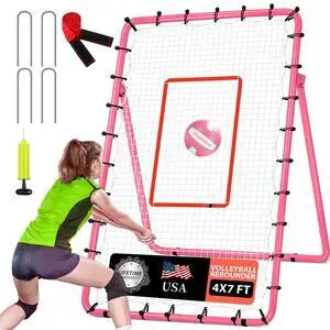 6-Angle Adjustable Volleyball Rebounder Net 7x4 ft with PU Volleyball and Stakes - Bounce Back Training Equipment for Practicing Volleying, Bumping, Spiking, Easy Set Up & Steady for Multi Sports 6-Angle Adjustable Volleyball Rebounder Net 7x4 ft with PU Volleyball and Stakes - Bounce Back Training Equipment for Practicing Volleying, Bumping, Spiking, Easy Set Up & Steady for Multi Sports