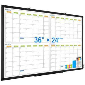White Board Calendar 36 x 24, 4 Month Wall Whiteboard Dry Erase | Magnetic Whiteboard Calendar Planner, Black Aluminum Frame Dry Erase Board for Office Home and School White Board Calendar 36 x 24, 4 Month Wall Whiteboard Dry Erase | Magnetic Whiteboard Calendar Planner, Black Aluminum Frame Dry Erase Board for Office Home and School
