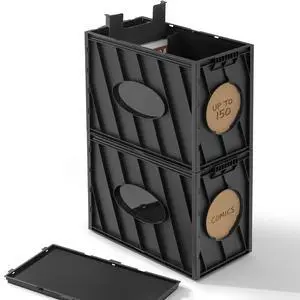 Comic Book Storage Box, Holds Up to 150 Comics (Matte Black) | 2PCS, Acid Free Plastic Book Bin with 2 Adjustable Dividers Comic Book Storage Box, Holds Up to 150 Comics (Matte Black) | 2PCS, Acid Free Plastic Book Bin with 2 Adjustable Dividers