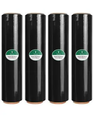 Black Stretch Wrap Film, Shrink Wrap 18in x 1500ft 4 Pack, Heavy Duty Privacy Pallet Wrap | Black film, Self-Adhesive Cling, 80 Gauge Industrial Strength, for Privacy Moving Packing Shipping Black Stretch Wrap Film, Shrink Wrap 18in x 1500ft 4 Pack, Heavy Duty Privacy Pallet Wrap | Black film, Self-Adhesive Cling, 80 Gauge Industrial Strength, for Privacy Moving Packing Shipping