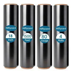 Black Plastic Shrink Wrap Roll 18 Inch 1500 Feet, Stretch Wrap 4 Pack | 80 Gauge,800% Industrial Stretch, Black Stretch Film Self-Adhesive Cling, Plastic Wrap for Furniture Wrapping Shipping Moving Black Plastic Shrink Wrap Roll 18 Inch 1500 Feet, Stretch Wrap 4 Pack | 80 Gauge,800% Industrial Stretch, Black Stretch Film Self-Adhesive Cling, Plastic Wrap for Furniture Wrapping Shipping Moving