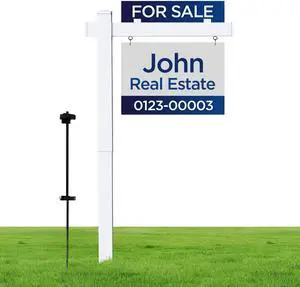 Real Estate Sign Post Realtor Sign Holder Vinyl PVC Yard Post for Sale Sign | 6 Ft Tall Holds upto 24" inch Signboards Height Adjustable Large and Unmissable Design Real Estate Sign Post Realtor Sign Holder Vinyl PVC Yard Post for Sale Sign | 6 Ft Tall Holds upto 24" inch Signboards Height Adjustable Large and Unmissable Design