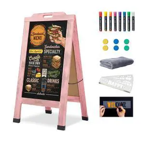 Magnetic Portable A-Frame Chalkboard Signs, 40" x 20" Large Wood Sandwich Board Signs Outdoor, Double-Sided Sidewalk Standing Chalk Board for Business, Wedding, Vendor Display, Coffee Shope - Pink Magnetic Portable A-Frame Chalkboard Signs, 40" x 20" Large Wood Sandwich Board Signs Outdoor, Double-Sided Sidewalk Standing Chalk Board for Business, Wedding, Vendor Display, Coffee Shope - Pink