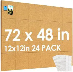 72" x 48" Large Cork Board for Wall, 24 Pack 12" x 12" Tiles | Self-Healing Natural Cork; Includes 40 Pushpins & Removable Adhesive Tabs; Flexible Board for Office, School & Home 72" x 48" Large Cork Board for Wall, 24 Pack 12" x 12" Tiles | Self-Healing Natural Cork; Includes 40 Pushpins & Removable Adhesive Tabs; Flexible Board for Office, School & Home