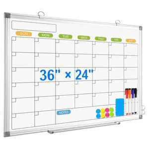 White Board Calendar 36 x 24 Monthly Whiteboard Dry Erase Calendar | Double-Sided Magnetic Calendar, Wall Planning Board with Marker Kits for Home, School, Office White Board Calendar 36 x 24 Monthly Whiteboard Dry Erase Calendar | Double-Sided Magnetic Calendar, Wall Planning Board with Marker Kits for Home, School, Office