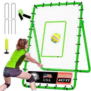 6-Angle Adjustable Volleyball Rebounder Net 7x4 ft with PU Volleyball and Stakes - Bounce Back Training Equipment for Practicing Volleying, Bumping, Spiking, Easy Set Up & Steady for Multi Sports 6-Angle Adjustable Volleyball Rebounder Net 7x4 ft with PU Volleyball and Stakes - Bounce Back Training Equipment for Practicing Volleying, Bumping, Spiking, Easy Set Up & Steady for Multi Sports