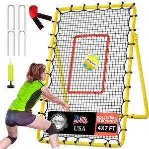 6-Angle Adjustable Volleyball Rebounder Net 7x4 ft with PU Volleyball and Stakes - Bounce Back Training Equipment for Practicing Volleying, Bumping, Spiking, Easy Set Up & Steady for Multi Sports 6-Angle Adjustable Volleyball Rebounder Net 7x4 ft with PU Volleyball and Stakes - Bounce Back Training Equipment for Practicing Volleying, Bumping, Spiking, Easy Set Up & Steady for Multi Sports