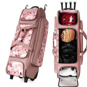 Large Rolling Baseball Catchers Gear Bag with Wheels, Wheeled Softball Bag for 4 Bats with Fence Hooks Waterproof Pocket Shoe Compartment for T-Ball Adult, Baseball Equipment Duffle Bag Large Rolling Baseball Catchers Gear Bag with Wheels, Wheeled Softball Bag for 4 Bats with Fence Hooks Waterproof Pocket Shoe Compartment for T-Ball Adult, Baseball Equipment Duffle Bag