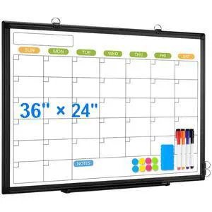 White Board Calendar 36 x 24 Monthly Whiteboard Dry Erase Calendar | Double-Sided Magnetic Calendar, Wall Planning Board with Marker Kits for Home, School, Office White Board Calendar 36 x 24 Monthly Whiteboard Dry Erase Calendar | Double-Sided Magnetic Calendar, Wall Planning Board with Marker Kits for Home, School, Office