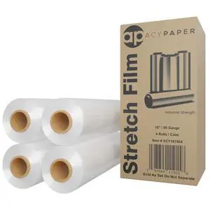 18" Stretch Film/Wrap 1200 feet 80 Gauge Industrial Strength, up to 800% Stretch 20 Microns Clear Cling Durable Adhering Packing Moving Packaging Heavy Duty Shrink Film (4 Rolls/Box) 18" Stretch Film/Wrap 1200 feet 80 Gauge Industrial Strength, up to 800% Stretch 20 Microns Clear Cling Durable Adhering Packing Moving Packaging Heavy Duty Shrink Film (4 Rolls/Box)