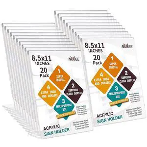 Acrylic Sign Holder 8.5 x 11 Inches Slanted Back, Clear Plastic Sign Holder Paper Display Table Stand for Office, Store, Restaurant (20 Pack) Acrylic Sign Holder 8.5 x 11 Inches Slanted Back, Clear Plastic Sign Holder Paper Display Table Stand for Office, Store, Restaurant (20 Pack)