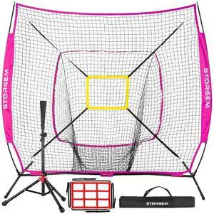 7x7 Baseball Softball Net with Tee, Strike Zone & Bow Frame | 7x7 Baseball Pitching Hitting Net with Strike Zone, Portable Net with Batting Tee Bow Frame, Backyard Training 7x7 Baseball Softball Net with Tee, Strike Zone & Bow Frame | 7x7 Baseball Pitching Hitting Net with Strike Zone, Portable Net with Batting Tee Bow Frame, Backyard Training