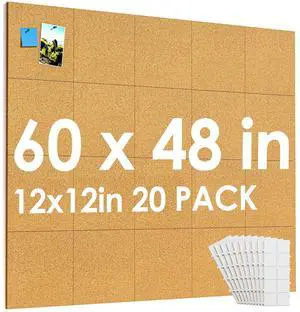 60" x 48" Large Cork Board for Wall, 20 Pack 12" x 12" Tiles | Self-Healing Natural Cork; Includes 40 Pushpins & Removable Adhesive Tabs; Flexible Board for Office, School & Home 60" x 48" Large Cork Board for Wall, 20 Pack 12" x 12" Tiles | Self-Healing Natural Cork; Includes 40 Pushpins & Removable Adhesive Tabs; Flexible Board for Office, School & Home