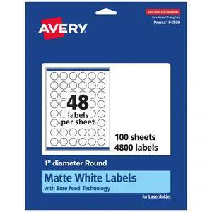 Matte White Round Labels, Sure Feed Technology, 1" Diameter, 4,800 Matte White Printable Labels Matte White Round Labels, Sure Feed Technology, 1" Diameter, 4,800 Matte White Printable Labels