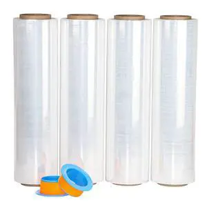Clear Stretch Wrap Roll with Plastic Handle 18" x 1000 Feet 80 Gauge 4 Pack, Shrink Wrap Heavy Duty, Self-Adhering Plastic Wrap for Shipping, Moving Clear Stretch Wrap Roll with Plastic Handle 18" x 1000 Feet 80 Gauge 4 Pack, Shrink Wrap Heavy Duty, Self-Adhering Plastic Wrap for Shipping, Moving