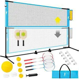 Pickleball Badminton Net Set for Backyards, All-in-One Portable Volleyball Combo Set with Adjustable Net, Volleyball Pickleball Paddles & Badminton Rackets for Indoor Outdoor Pickleball Badminton Net Set for Backyards, All-in-One Portable Volleyball Combo Set with Adjustable Net, Volleyball Pickleball Paddles & Badminton Rackets for Indoor Outdoor