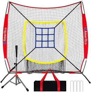 Baseball Net7x7ft Baseball Practice Net with Tee and Target, Large Pocket Sports net for Hitting/Batting/Pitching/Throwing,Scratch Resistant Base, Versatile Use for All Levels Baseball Net7x7ft Baseball Practice Net with Tee and Target, Large Pocket Sports net for Hitting/Batting/Pitching/Throwing,Scratch Resistant Base, Versatile Use for All Levels