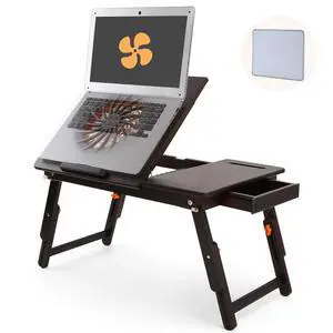 Laptop Desk for Bed with Fan 7 Angles & 4 Heights Adjustable Bamboo Laptop Table Foldable Lap Desk with Drawer and Phone Slot for Bed Floor Sofa, Black Walnut Laptop Desk for Bed with Fan 7 Angles & 4 Heights Adjustable Bamboo Laptop Table Foldable Lap Desk with Drawer and Phone Slot for Bed Floor Sofa, Black Walnut