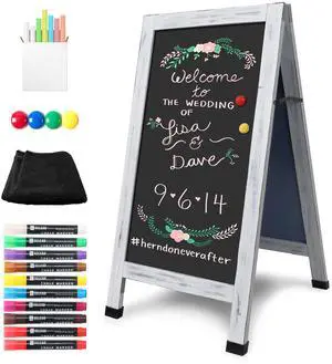 Solid Wood A-Frame Chalkboard - 40" x 20" Magnetic Sandwich Board Signs Outdoor Standing Chalk Board Easel Sidewalk Pizarra for Wedding, Business, Party - Rustic White Solid Wood A-Frame Chalkboard - 40" x 20" Magnetic Sandwich Board Signs Outdoor Standing Chalk Board Easel Sidewalk Pizarra for Wedding, Business, Party - Rustic White
