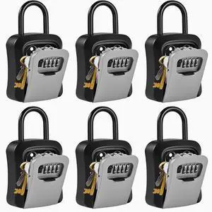 6 PCS L Large Key Lock Box, 4.5x3.7x1.5 Waterproof Kirsite Combination Lockbox for Keys Outdoor, Portable Key Lock Box Wall Mount with Code (L Size, Gray) 6 PCS L Large Key Lock Box, 4.5x3.7x1.5 Waterproof Kirsite Combination Lockbox for Keys Outdoor, Portable Key Lock Box Wall Mount with Code (L Size, Gray)
