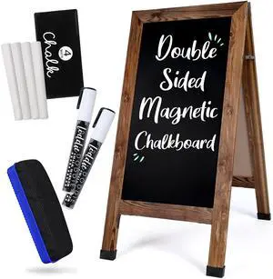 Magnetic Chalkboard Sign, Sandwich Board, Brown, 40 x 20 in | 4 Chalk Sticks, 2 Markers & Eraser, Locking Hinges, Slip Resistant Feet, Sidewalk Sign, Sandwich Board Sign, Menu Board Magnetic Chalkboard Sign, Sandwich Board, Brown, 40 x 20 in | 4 Chalk Sticks, 2 Markers & Eraser, Locking Hinges, Slip Resistant Feet, Sidewalk Sign, Sandwich Board Sign, Menu Board