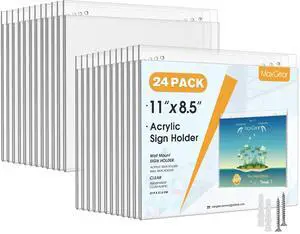 Wall Mount Sign Holder, 8.5 x 11 Landscape, 24 Pack | Clear Acrylic Material, Easy Wall Installation with Included Screws and Pre-drilled Holes, Ideal for for Signs and Notices Wall Mount Sign Holder, 8.5 x 11 Landscape, 24 Pack | Clear Acrylic Material, Easy Wall Installation with Included Screws and Pre-drilled Holes, Ideal for for Signs and Notices