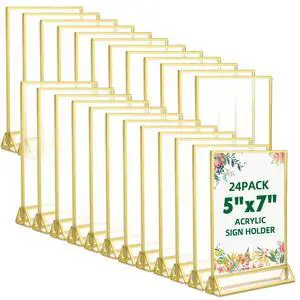24-Pack 5"x7" Gold Acrylic Picture Frames 3mm Gold Border Wedding Table Number Holders, Clear Double-Sided Acrylic Sign Holders for Weddings, Banquets, Parties, Centerpieces 24-Pack 5"x7" Gold Acrylic Picture Frames 3mm Gold Border Wedding Table Number Holders, Clear Double-Sided Acrylic Sign Holders for Weddings, Banquets, Parties, Centerpieces