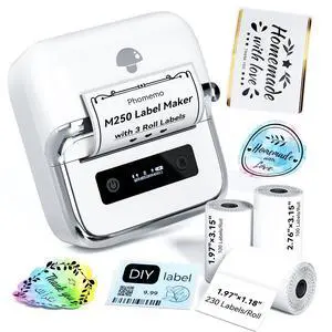 M250 3 Inch Label Maker Machine with 3 Roll Labels | Bluetooth Thermal Label Printer, Upgrade Portable Barcode & Address Label Maker for Business, Home, School, Logo Label M250 3 Inch Label Maker Machine with 3 Roll Labels | Bluetooth Thermal Label Printer, Upgrade Portable Barcode & Address Label Maker for Business, Home, School, Logo Label