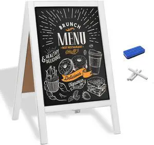 A Frame Chalk Board Easel Sign 21x30 in - Sandwich Signs Outdoor | Solid Wood A Frame Chalkboard Sign, Magnetic Double-Sided Blackboard Easel, Includes Chalk & Eraser - White A Frame Chalk Board Easel Sign 21x30 in - Sandwich Signs Outdoor | Solid Wood A Frame Chalkboard Sign, Magnetic Double-Sided Blackboard Easel, Includes Chalk & Eraser - White
