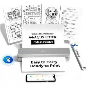 MT610 Portable Thermal Printer, 203DPI Mobile-Travel-Printers, Inkless-Wireless-Small-Printer for Home Use, Office, Vehicles, Bluetooth Printers Supports 8.5" x 11" US Letter&A4&A5, White MT610 Portable Thermal Printer, 203DPI Mobile-Travel-Printers, Inkless-Wireless-Small-Printer for Home Use, Office, Vehicles, Bluetooth Printers Supports 8.5" x 11" US Letter&A4&A5, White