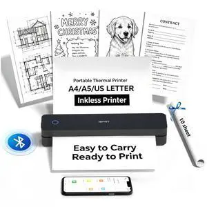 MT610 Portable Thermal Printer, 203DPI Mobile-Travel-Printers, Inkless-Wireless-Small-Printer for Home Use, Office, Vehicles, Bluetooth Printers Supports 8.5" x 11" US Letter&A4&A5, Black MT610 Portable Thermal Printer, 203DPI Mobile-Travel-Printers, Inkless-Wireless-Small-Printer for Home Use, Office, Vehicles, Bluetooth Printers Supports 8.5" x 11" US Letter&A4&A5, Black
