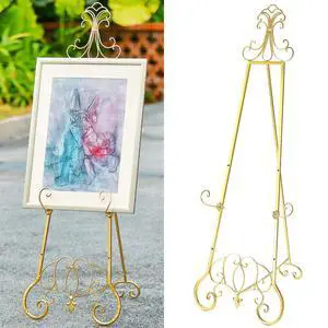 Gold Easel Stand for Sign, Adjustable Height Metal Easel Display Stand with Chain Support, Heavy Duty Easel for Sign, Wedding, Picture Frame, Mirror. (No Installation Required) Gold Easel Stand for Sign, Adjustable Height Metal Easel Display Stand with Chain Support, Heavy Duty Easel for Sign, Wedding, Picture Frame, Mirror. (No Installation Required)